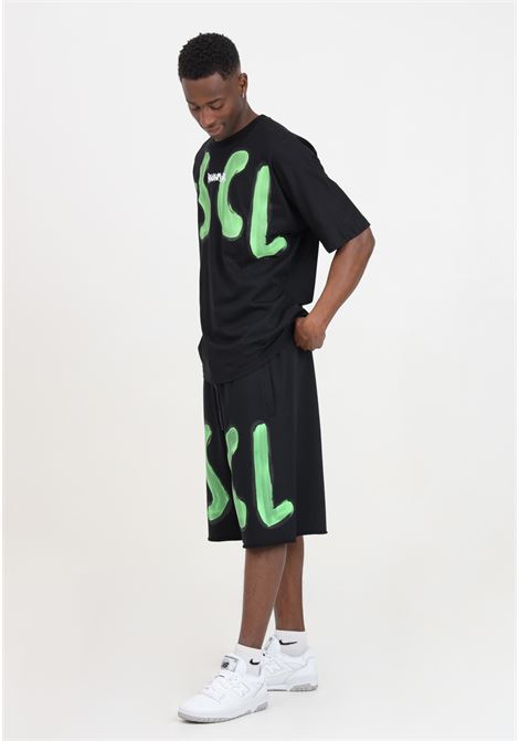 Black men's shorts with green logo print DISCLAIMER | Shorts | 24EDS54222NERO