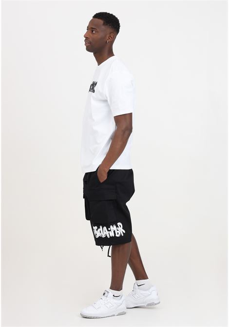 Black men's shorts with white logo print and big pockets DISCLAIMER | Shorts | 24EDS54250NERO