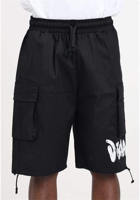 Black men's shorts with white logo print and big pockets DISCLAIMER | 24EDS54250NERO