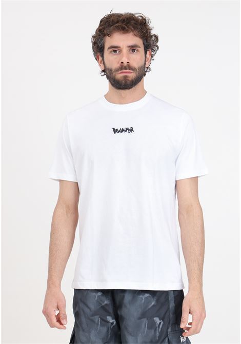 T-shirt da uomo bianca con stampa logo sul retro in nero stile street art DISCLAIMER | 24EDS54273BIANCO