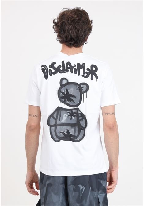 T-shirt da uomo bianca con stampa logo sul retro in nero stile street art DISCLAIMER | 24EDS54273BIANCO