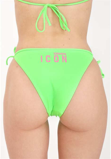 Green women's stretch nylon swim briefs with fuchsia print DSQUARED2 | D6B084750326