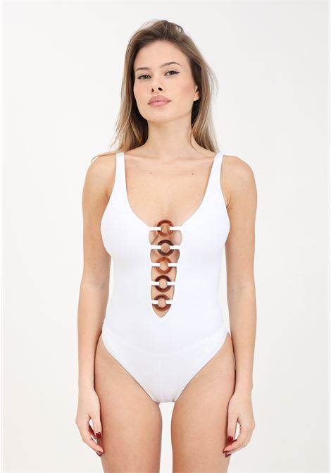 Monokini da donna bianco rings swim one piece DSQUARED2 | Beachwear | D6BG04840110