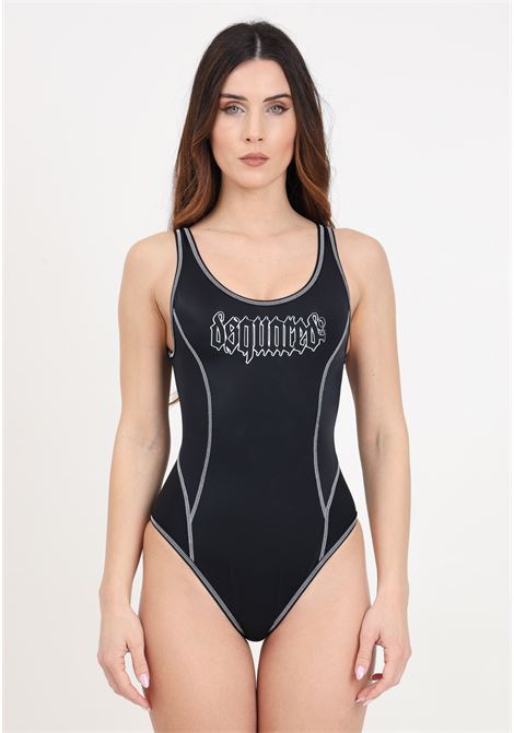 Monokini da donna nero con cuciture in evidenza e stampa logo sul davanti DSQUARED2 | Beachwear | D6BGC4780010