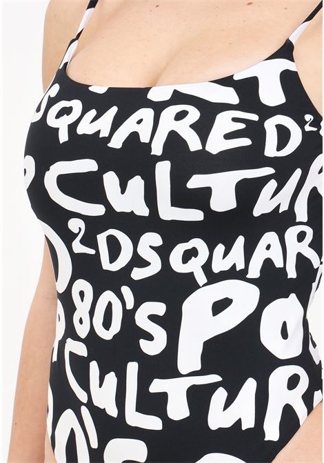 Monokini da donna nero con logo allover in bianco DSQUARED2 | Beachwear | D6BU94810010