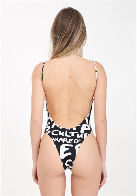 Black women's monokini with white allover logo DSQUARED2 | Beachwear | D6BU94810010