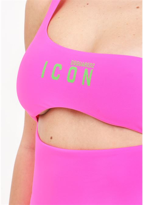 Monokini da donna rosa fluo monospalla stampa logo verde DSQUARED2 | Beachwear | D6BUP4750673