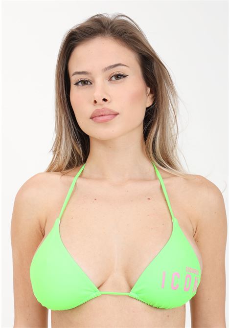 be icon triangle women's swim top in fluorescent green with fuchsia print DSQUARED2 | D6BX64750326