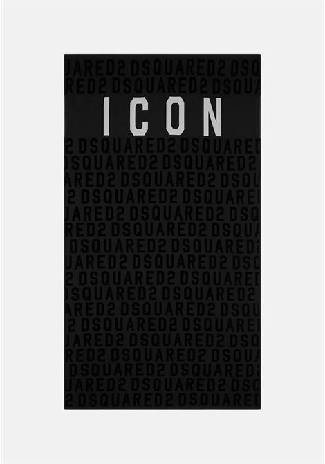 Be icon men's and women's black beach towel with white logo DSQUARED2 | Beach towel | D6P004770010