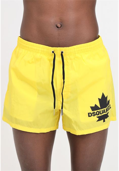 Shorts mare gialli da uomo con stampa logo DSQUARED2 | Beachwear | D7B5F5600731