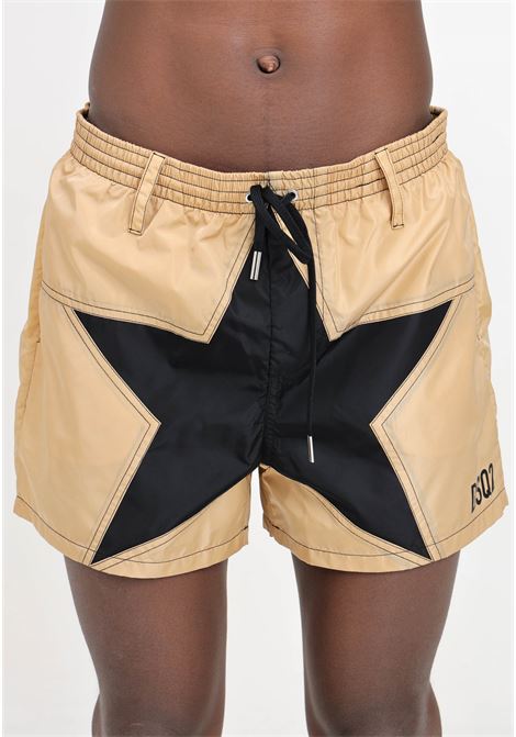 Shorts beige da uomo con stampa stella in nero DSQUARED2 | Beachwear | D7B625790233