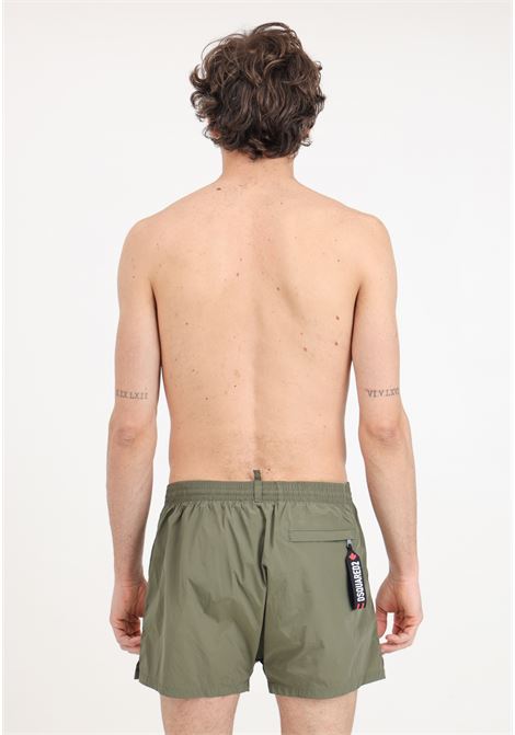 Green men's swim shorts with logoed zip pocket on the back DSQUARED2 | Beachwear | D7B6B5500302