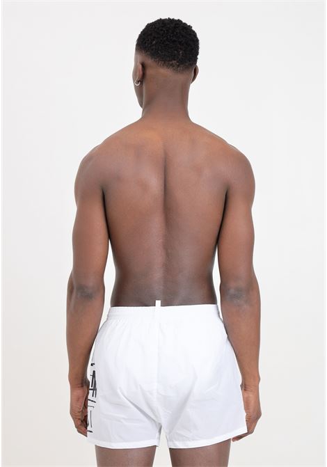 Shorts mare da uomo bianchi stampa logo icon e dsquared2 in nero DSQUARED2 | Beachwear | D7B8P5400110