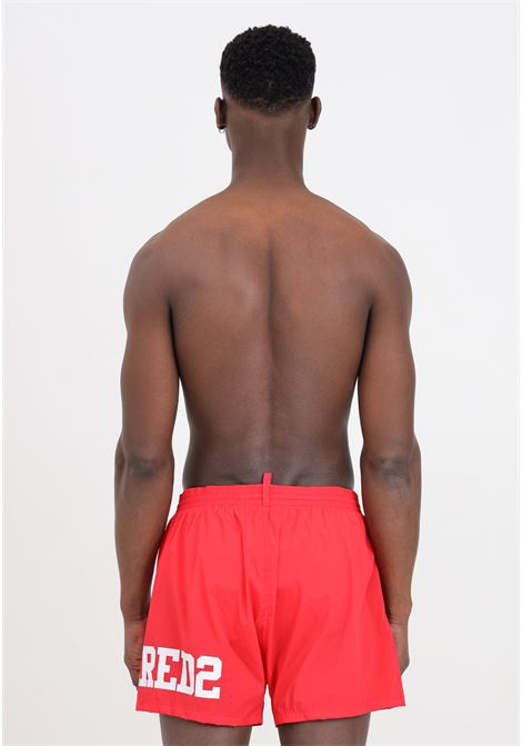 Shorts mare rossi da uomo con stampa logo laterale DSQUARED2 | Beachwear | D7B8P5440613