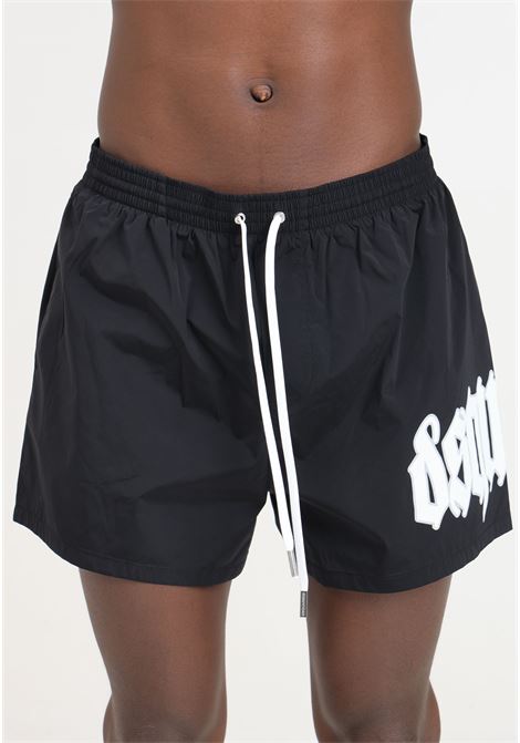 Shorts mare da uomo nero con stampa logo DSQUARED2 | Beachwear | D7B8P5470010