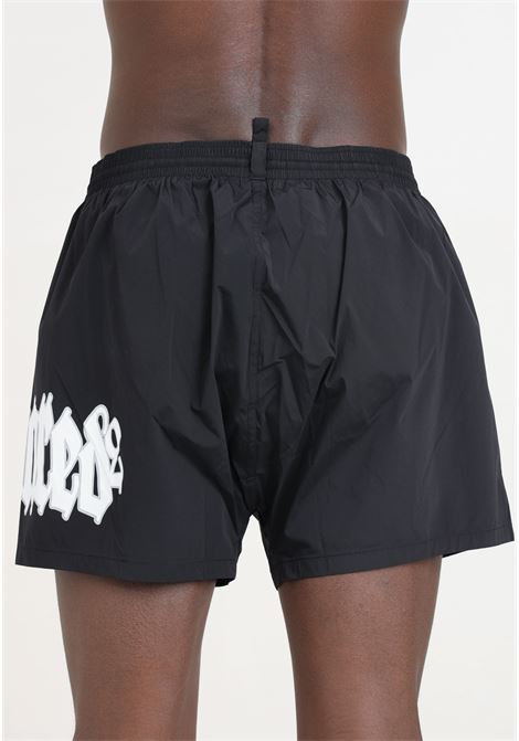 Shorts mare da uomo nero con stampa logo DSQUARED2 | D7B8P5470010