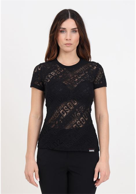 T-shirt donna nera trama ricamata DSQUARED2 | D8M204390010