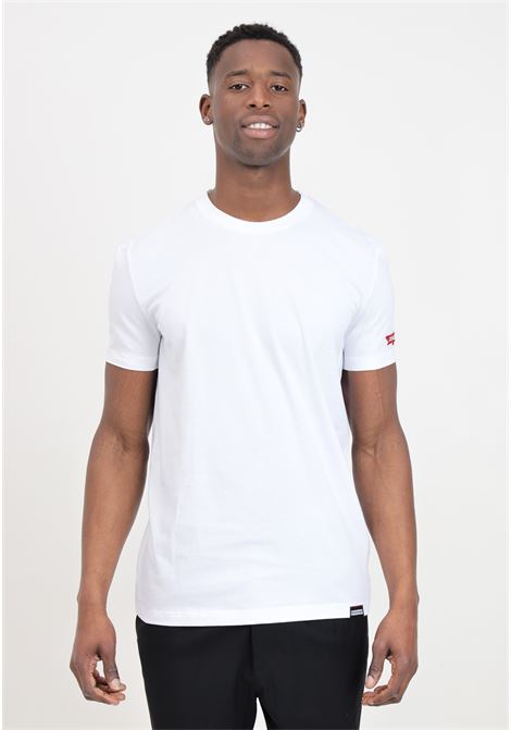 T-shirt bianca da uomo con patch logo in rosso DSQUARED2 | T-shirt | D9M204900100
