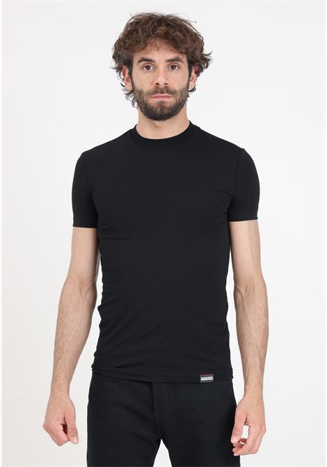 T-shirt da uomo nera con etichetta logo rosa fluo sul retro DSQUARED2 | D9M205040027