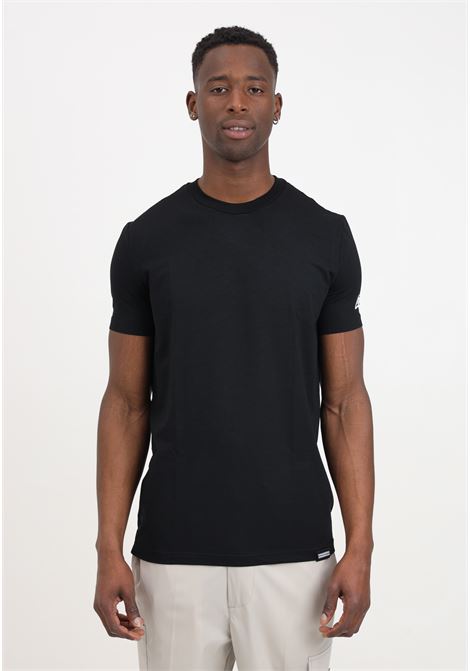 T-shirt nera da uomo con patch logo in gomma bianco sulla manica DSQUARED2 | T-shirt | D9M205070001