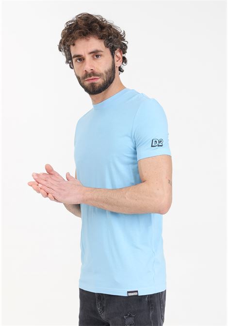 T-shirt celeste da uomo con patch logo in gomma nero sulla manica DSQUARED2 | T-shirt | D9M205070456