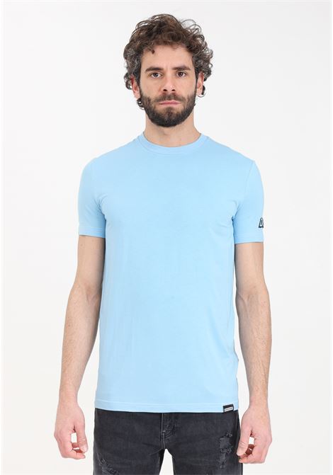 Light blue men's T-shirt with black rubber logo patch on the sleeve DSQUARED2 | D9M205070456