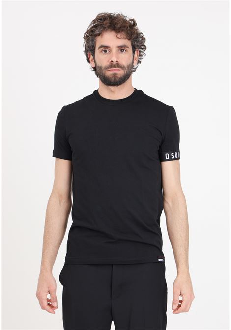 T-shirt da uomo nera orlo manica elastico logato DSQUARED2 | D9M3S5400010
