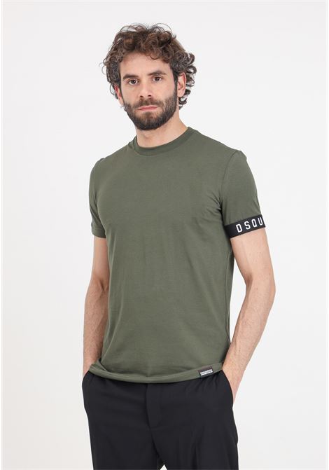 Military green men's T-shirt with logoed elastic sleeve hem DSQUARED2 | T-shirt | D9M3S5400306