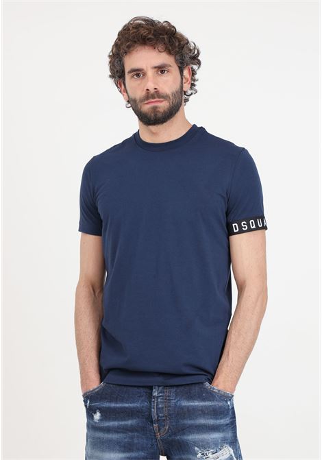 Navy blue men's t-shirt with logoed elastic sleeve hem DSQUARED2 | D9M3S5400417