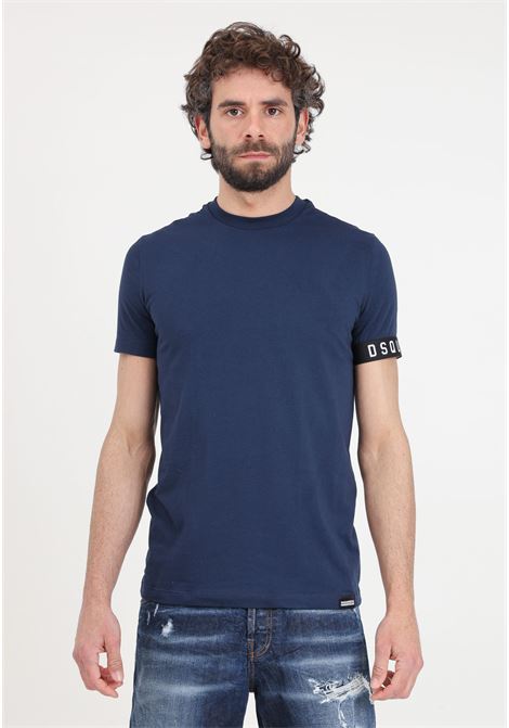 T-shirt da uomo blu navy orlo manica elastico logato DSQUARED2 | D9M3S5400417