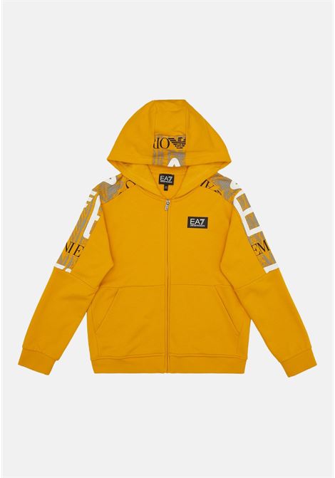 Yellow baby girl sweatshirt with logo print on shoulders and back EA7 | 3DBM67BJEQZ1680