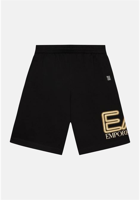 Shorts neri bambino bambina con stampa logo dorata EA7 | 3DBS57BJ05Z0200