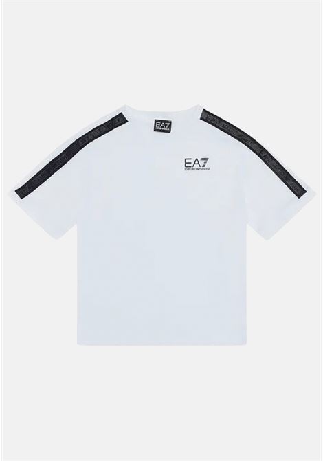 T-shirt bianca bambino bambina fasce logate sulle spalle e stampa logo in nero EA7 | T-shirt | 3DBT56BJ02Z1100