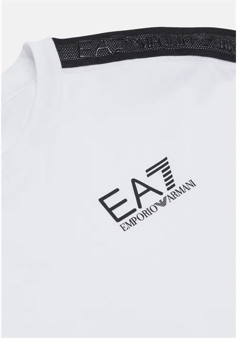 White t-shirt for boys with logoed bands on the shoulders and black logo print EA7 | 3DBT56BJ02Z1100