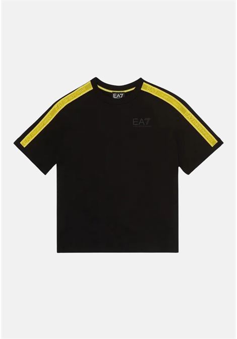 T-shirt nera bambino bambina fasce logate sulle spalle e stampa logo in nero EA7 | T-shirt | 3DBT56BJ02Z1200