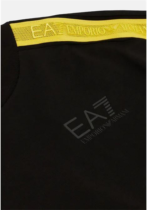 T-shirt nera bambino bambina fasce logate sulle spalle e stampa logo in nero EA7 | 3DBT56BJ02Z1200