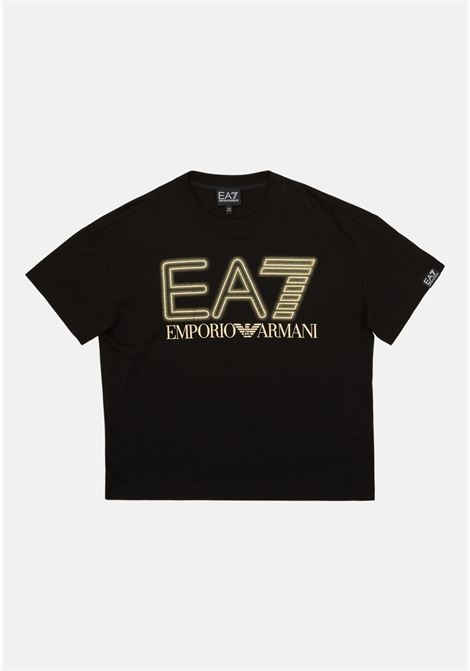 T-shirt bambino bambina nera con stampa maxi color oro EA7 | 3DBT57BJ02Z0200