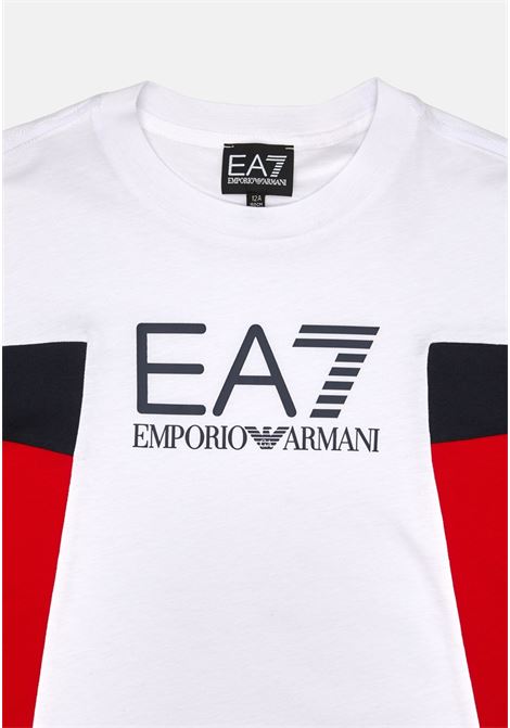 T-Shirt bambino bambina bianca con laterali in rosso e nero EA7 | 3DBT66BJ02Z0100