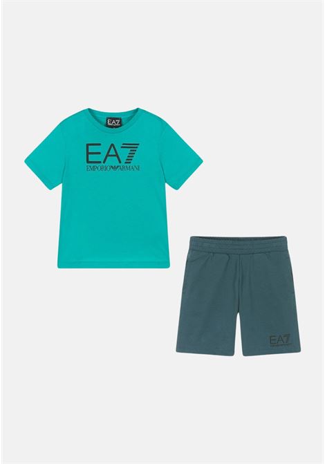 Aqua green and blue baby girl outfit with black logo print EA7 | 3DBV01BJ02Z28BR