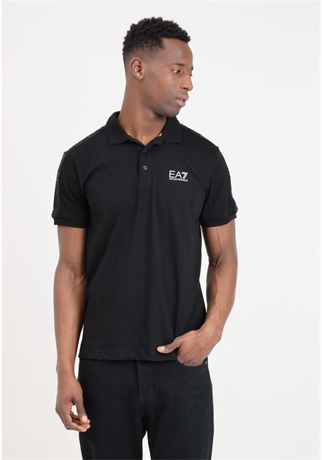 Black men's polo shirt with elastic band Logo series tone on tone EA7 | 3DPF23PJ02Z0200