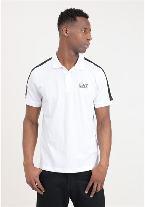 White men's polo shirt with elastic band Logo series in black EA7 | Polo | 3DPF23PJ02Z1100