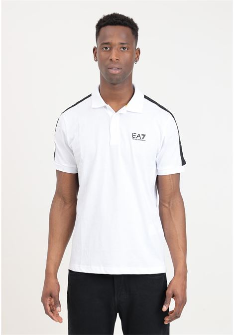White men's polo shirt with elastic band Logo series in black EA7 | 3DPF23PJ02Z1100