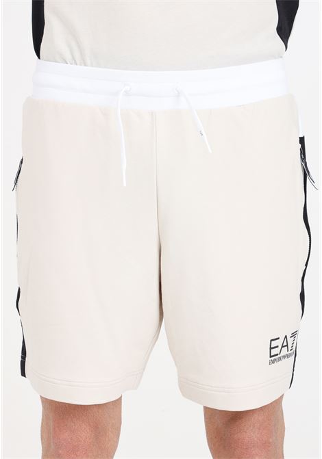 Shorts da uomo beige con stampa logo sul lato EA7 | 3DPS58PJLIZ1946