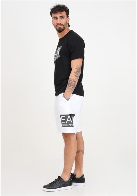 Shorts da uomo bianchi con stampa logo Visibility EA7 | Shorts | 3DPS63PJ05Z1100