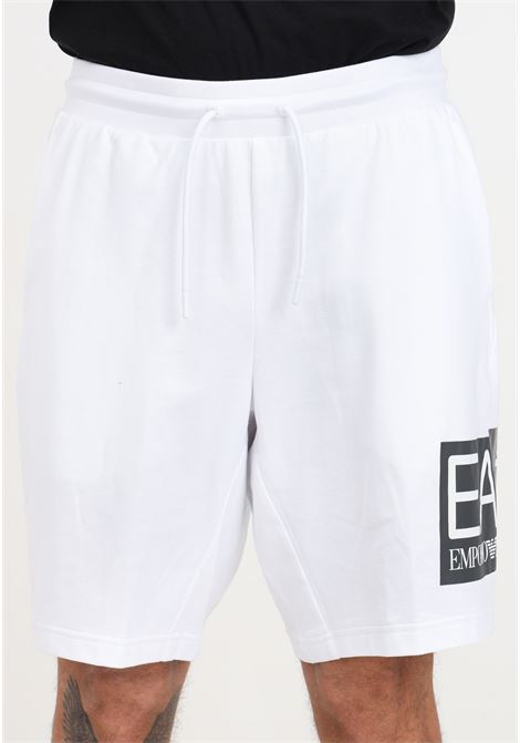 Shorts da uomo bianchi con stampa logo Visibility EA7 | Shorts | 3DPS63PJ05Z1100