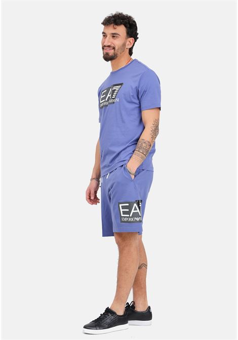 Blue men's shorts with Visibility logo print EA7 | Shorts | 3DPS63PJ05Z1557