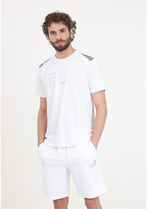 Shorts da uomo bianchi con stampa logo laterale EA7 | Shorts | 3DPS66PJLIZ1100