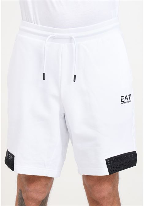 White men's shorts with logo tape details EA7 | Shorts | 3DPS73PJEQZ1100