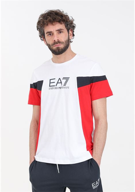 T-shirt da uomo nera rossa e bianca Summer Block EA7 | T-shirt | 3DPT10PJ02Z1100