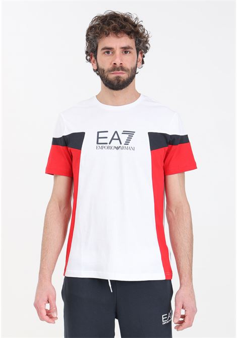 T-shirt da uomo nera rossa e bianca Summer Block EA7 | T-shirt | 3DPT10PJ02Z1100